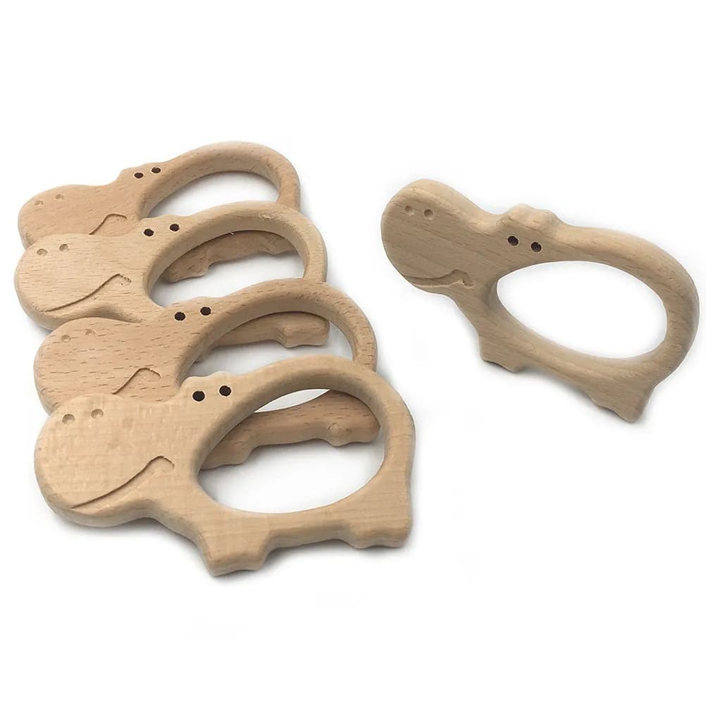 1 Pezzo Massaggiagengive in Legno Naturale a Forma di Animale Cartone Animato per Neonati, Massaggiagengive per la Dentizione, Agganciabile al Passeggino, Sollievo Molare