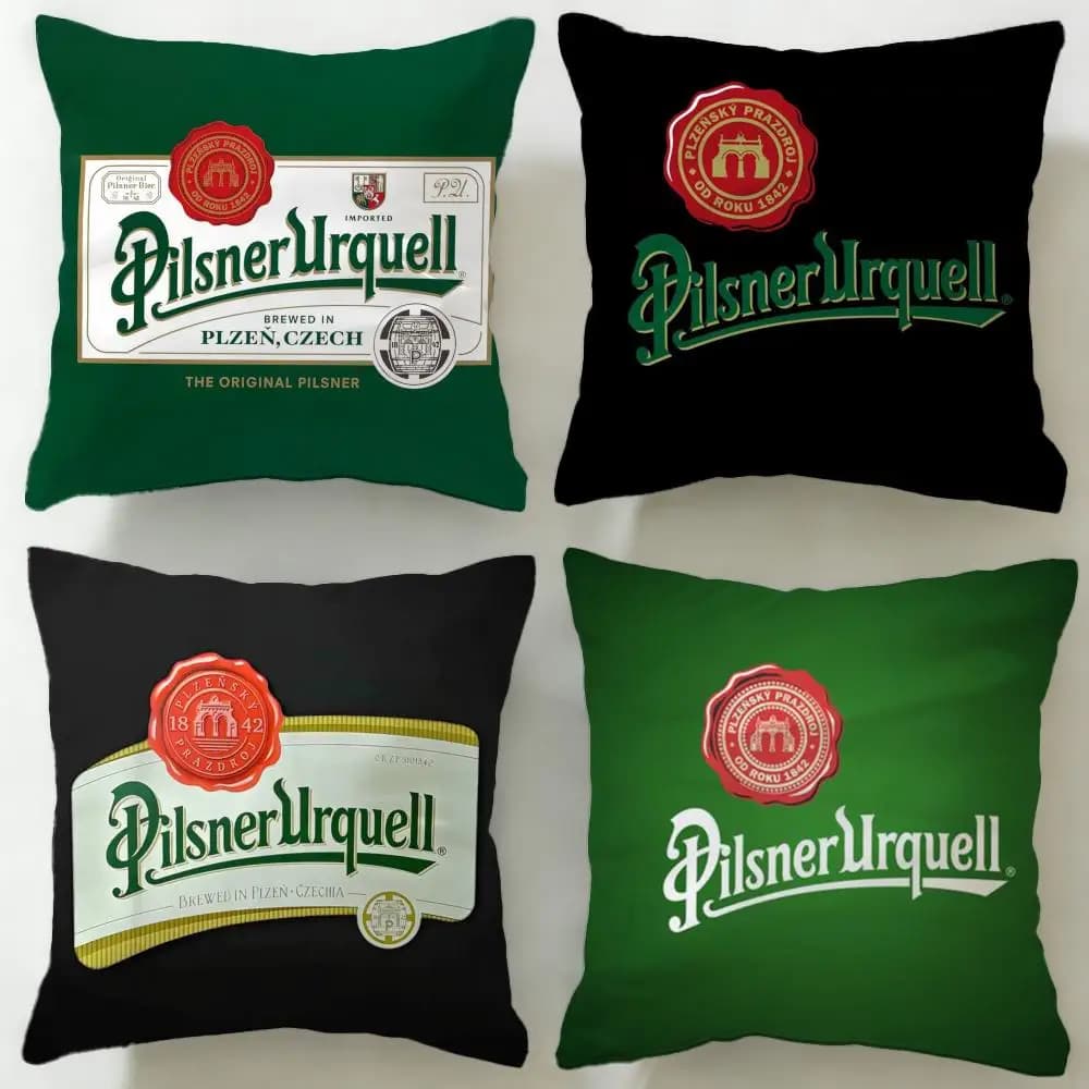 Federa per cuscino della marca di bevande Pilsner Urquell, morbida e facile da lavare, versatile per divano, letto, viaggi e ufficio