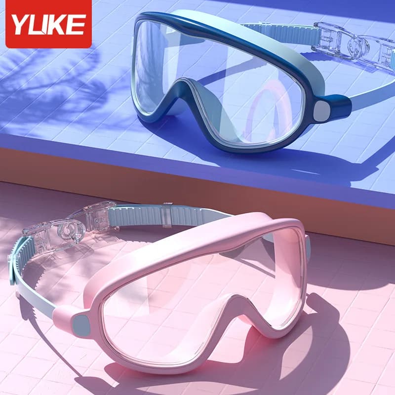 Boys Girls Single Piece Swim Glasses With Frame Large Swim Glasses For Kids Waterproof Stud Glasses For Teenagers Swim Glasses For Kids