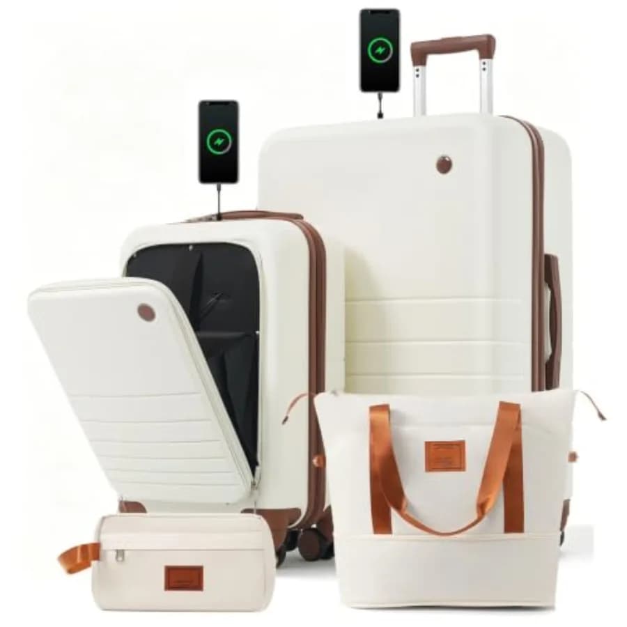 4 Pcs Luggage Set with USB Port and Cup Holder