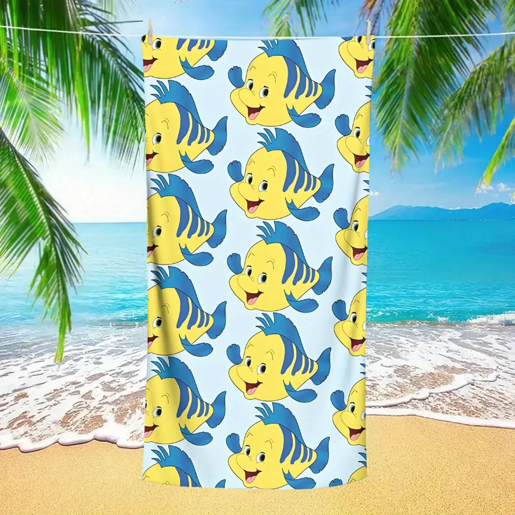 Asciugamano da spiaggia Disney Flounder da 1 pezzo con simpatico design a forma di pesce Flounder Asciugamano da piscina ad asciugatura rapida per accessori da viaggio da bagno