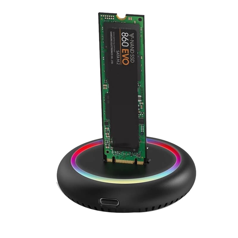 AU61-Blueendless Doppio Protocollo Ssd M 2 Docking Station Rgb Led Light M.2 Sata USB C Ssd Case Nvme + Ngff Hdd Ssd Docking Station