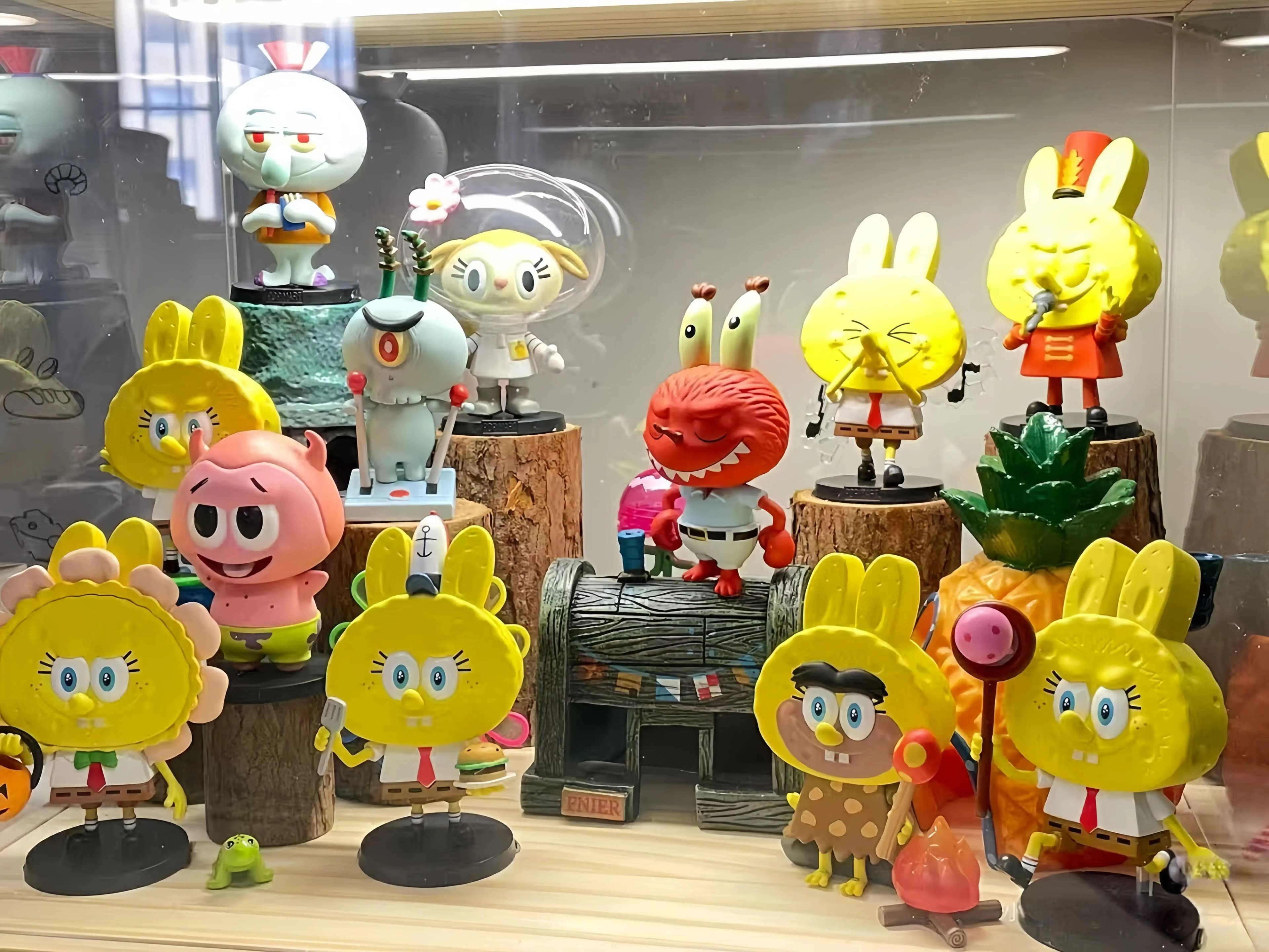 Bambole originali Popmart Labubu Spongebob Squarepants, scatole cieche portatili, regali creativi carini, ornamenti alla moda