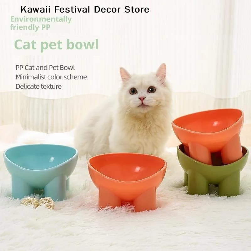 【K】New Elevated Cat Bowl With Stand - Durable Plastic Pet Food & Water Dish, Sleek Modern Neck-Friendly Feeding For Cats & Dogs