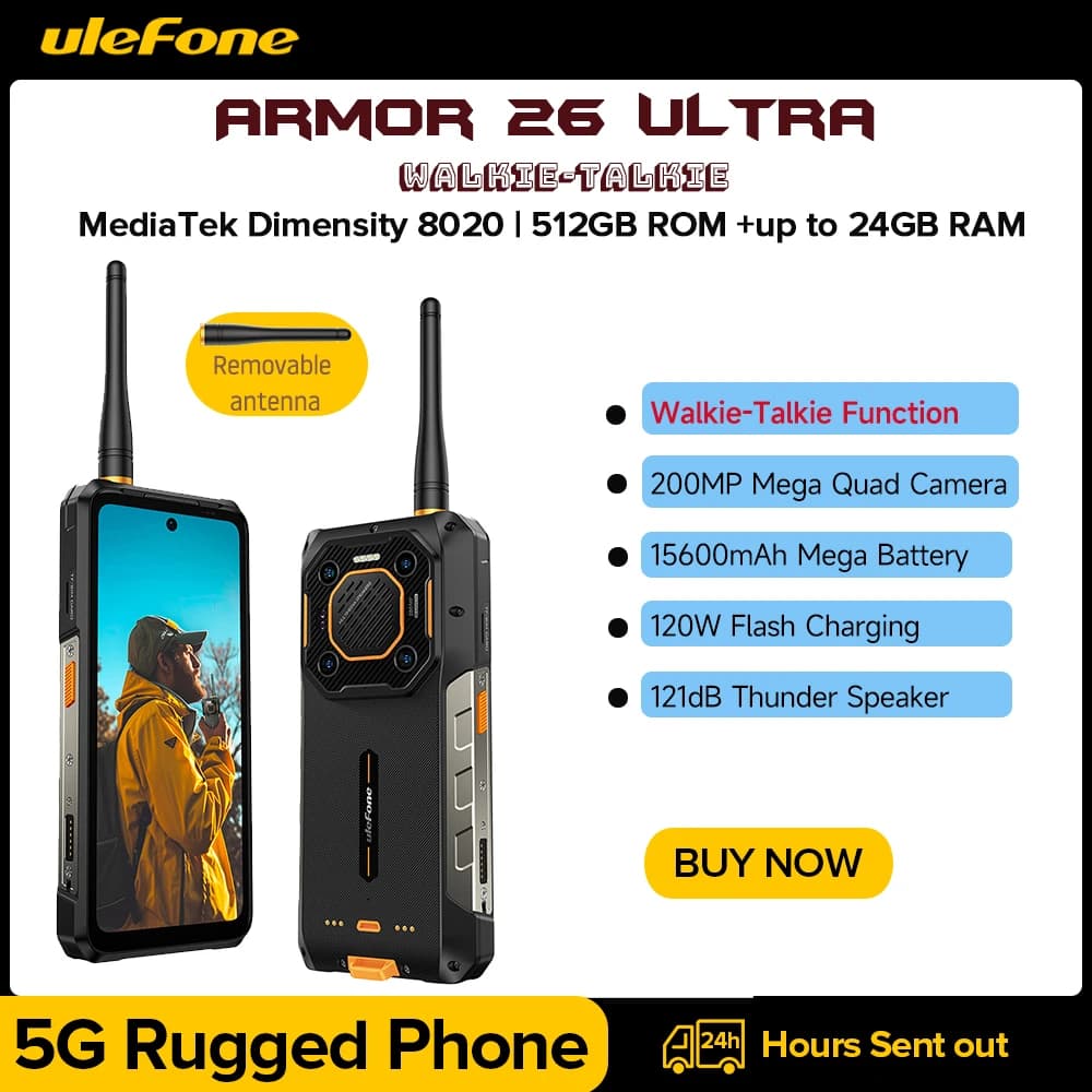 Ulefone Armor 26 Ultra Walkie Talkie 5G Smartphone robusto impermeabile 120W 15600mAh 200MP + 64MP + 50MP NFC RAM fino a 24GB + ROM512GB