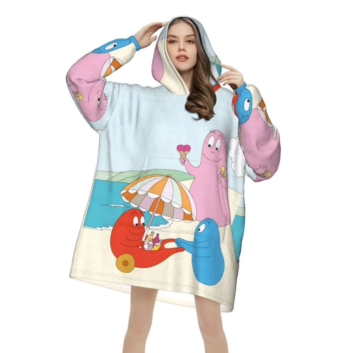 Kawaii Barbapapa Cartoon Coperta con cappuccio Felpa indossabile oversize Coperta Regali caldi per donne Ragazze Fidanzata