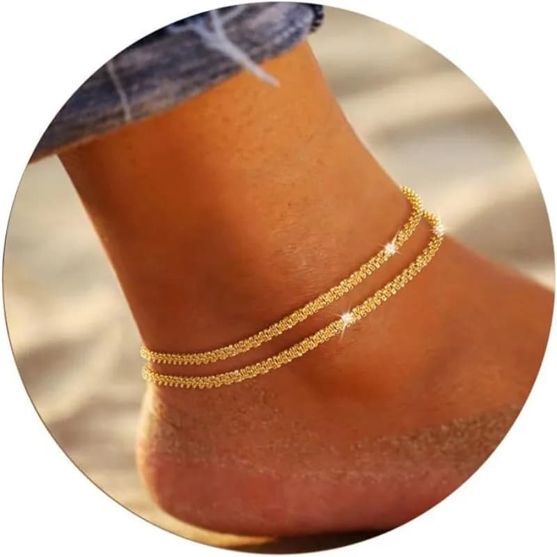 Braccialetti alla caviglia per donne e ragazze Glitter impermeabili regolabili placcati in oro 14 carati / cavigliere a strati in argento sterling Gioielli per piedi da spiaggia