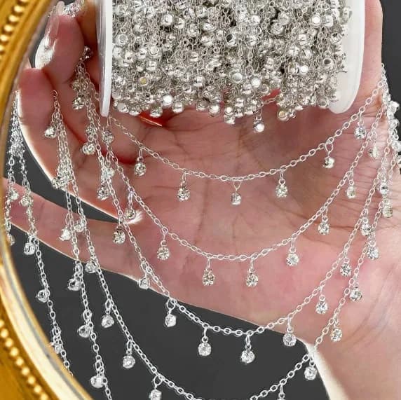 Catene in rame con ciondoli in strass colorati da 1 metro e 0,5 metri per la creazione fai-da-te di collane, bracciali, accessori per capelli e gioielli.