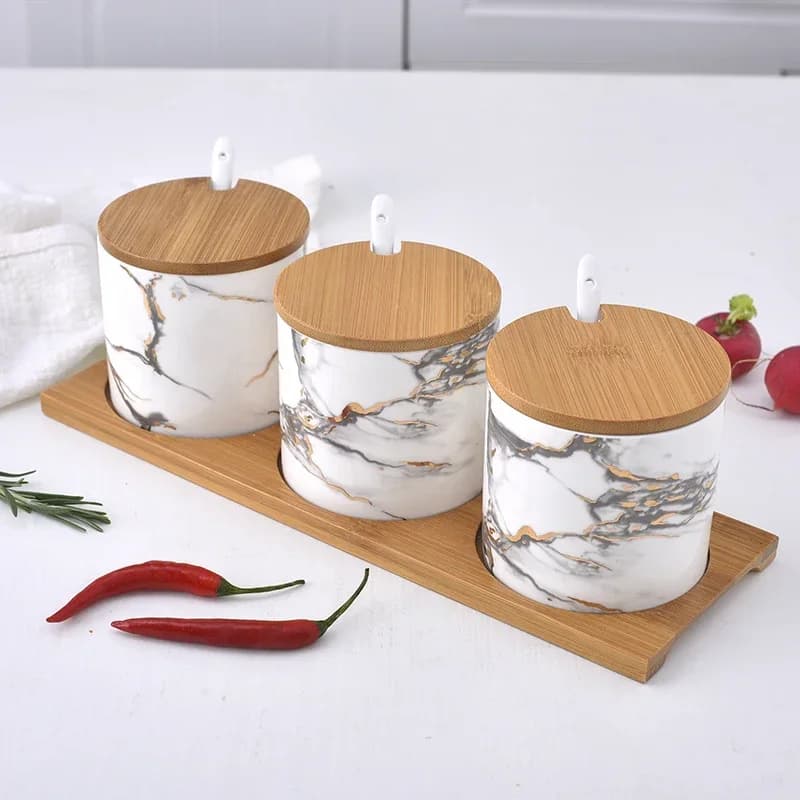 Barattolo di condimento in ceramica 3 pezzi/set e vassoio portaspezie sale e pepe barattolo di spezie utensili da cucina utensili da cucina