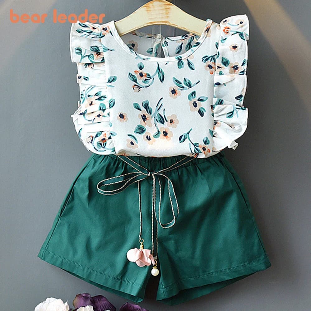 Orso Leader Bambini Vestiti Della Ragazza 2022 di Modo Sling Fiore Arco Neonate Camicia + Pantaloncini A Strisce 2 Pezzi Vestito Set di Abbigliamento Per Bambini