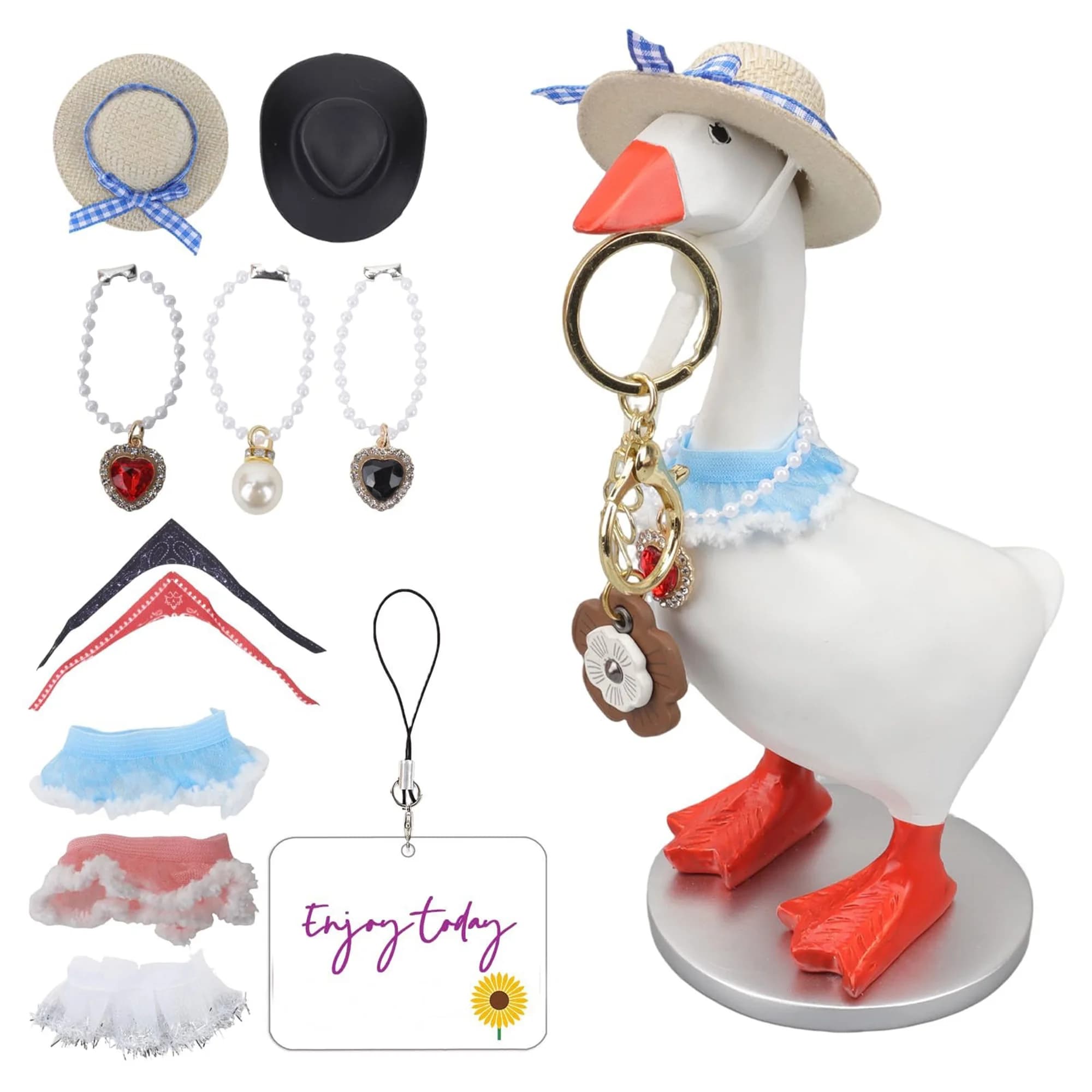 Set di 11 Pezzi per Costume da Oca da Scrivania, Cappelli Divertenti, Sciarpe, Collane, Gonne, Outfit da Oca da 7 Pollici per Decorazioni per Feste in Casa