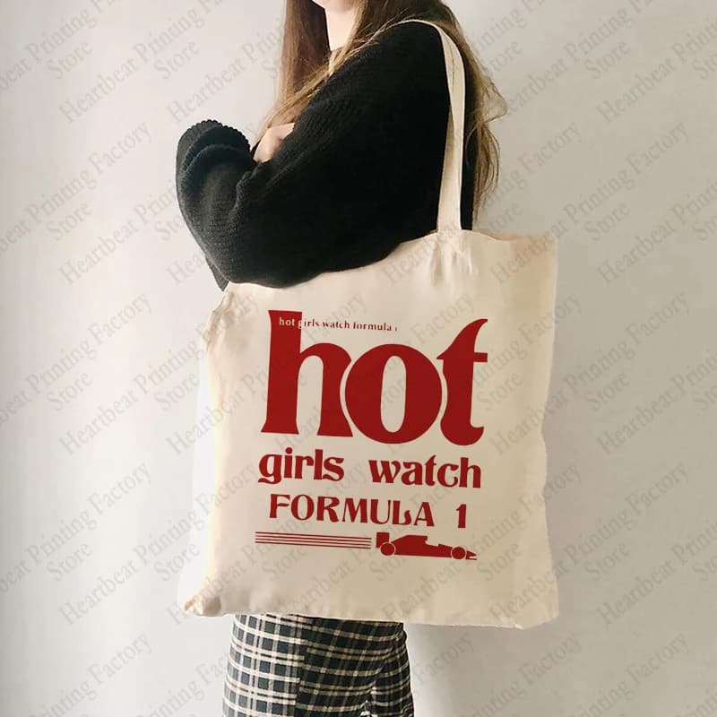 Letter Hot Girls Watch Formula 1 Pattern Tote Bag Shoulder Bags in Canvas Casual Women's Shopping Bag