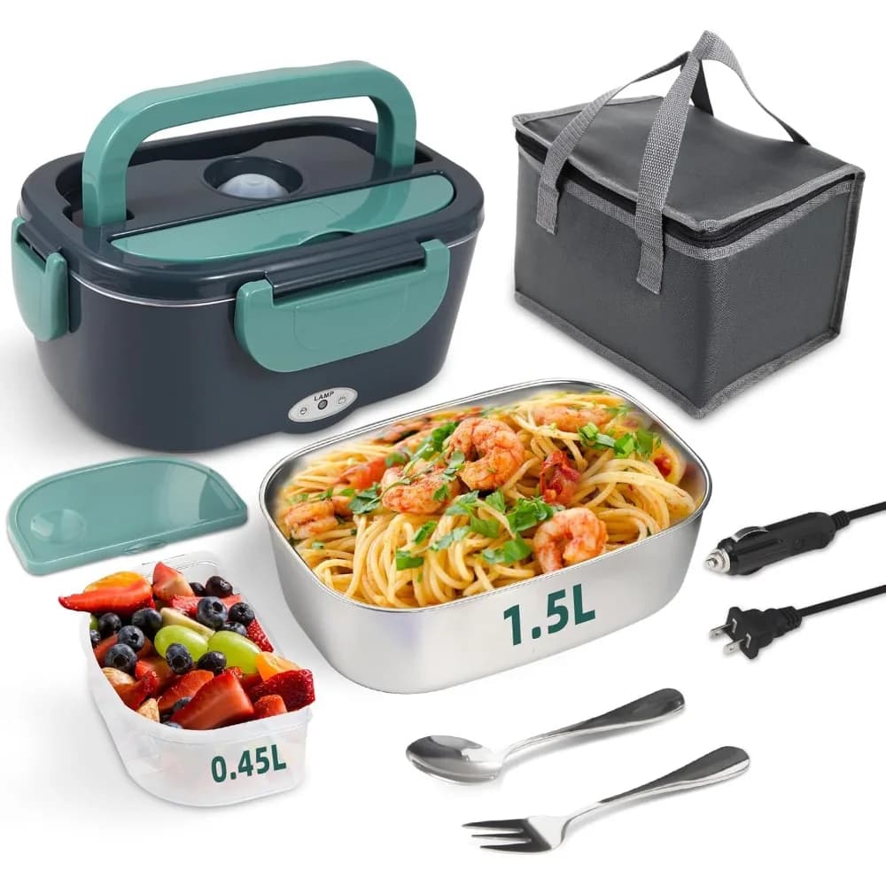 Scatola per il pranzo elettrica portatile da 80 W, adatta per auto, camion e luoghi di lavoro, dotata di rivestimento interno in acciaio inossidabile 304.