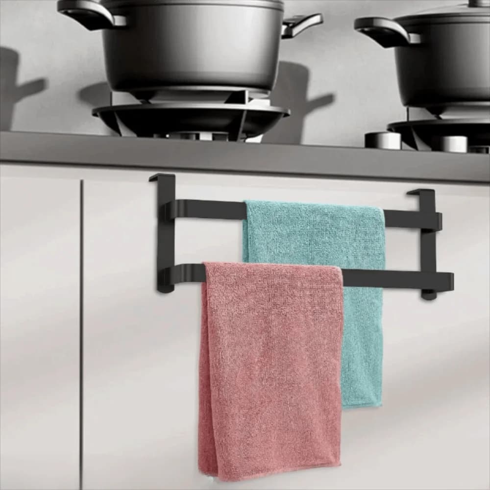 Practical Hanging Cabinet Door Towel Rack 2 Layer Space-Saving Towel Bar Rust-resistant No Drilling Kitchen Towel Holder Home