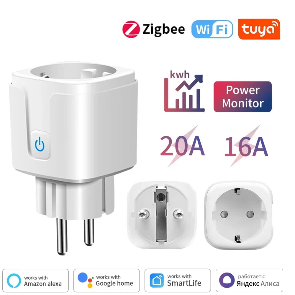16/20A Power Monitor Tuya Wifi/Zigbee Intelligent EU Plug Remote Control Intelligent Life Smart Life APP Remote Control Alexa Google Home