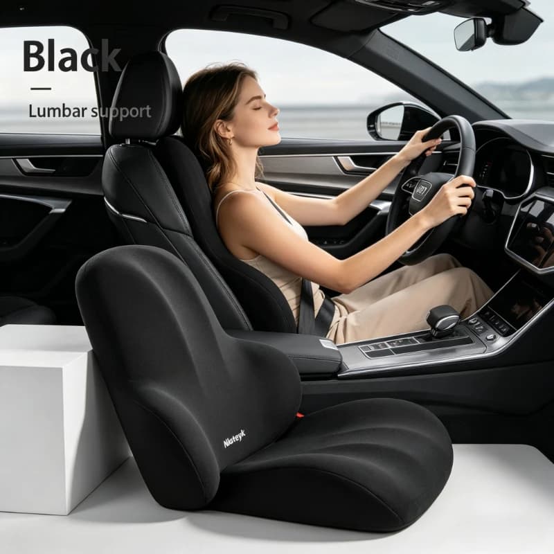2 pz. Cuscino di supporto lombare per auto in memory foam a lento ritorno, antiscivolo, lavabile, in tessuto di poliestere, accessorio per sedile auto