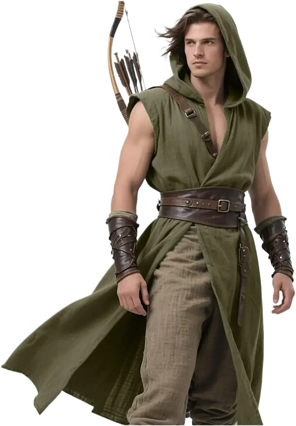 Men Medieval Hooded Sleeveless Tunic Cloak Renaissance LARP Robe Halloween Cosplay Costume