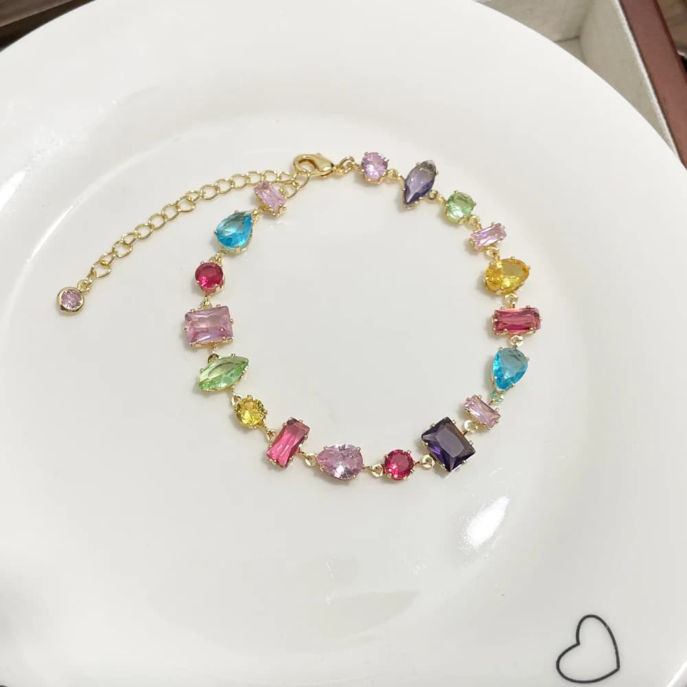 Bracciale a catena da tennis placcato oro CZ per donna Gioielli caldi estivi colorati viola rosso blu verde
