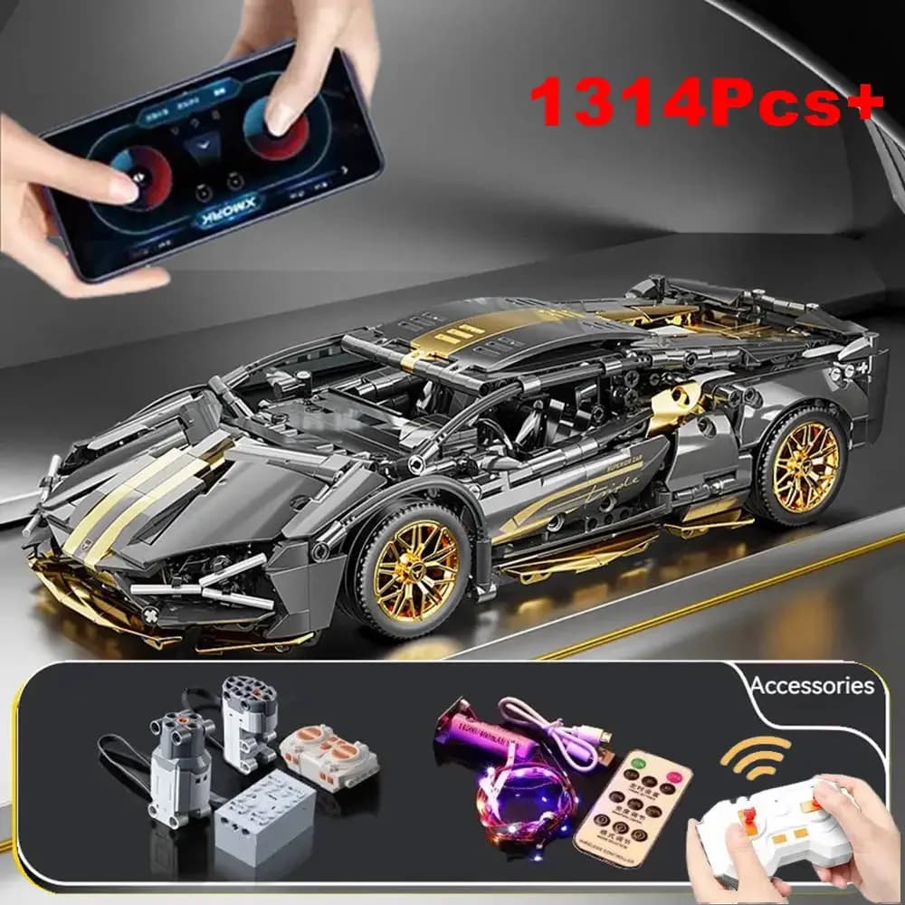 1314 pezzi tecnologia 1:14 oro nero supercar da corsa blocchi di costruzione assemblati auto giocattolo in mattoni regalo per il regalo di compleanno dei ragazzi