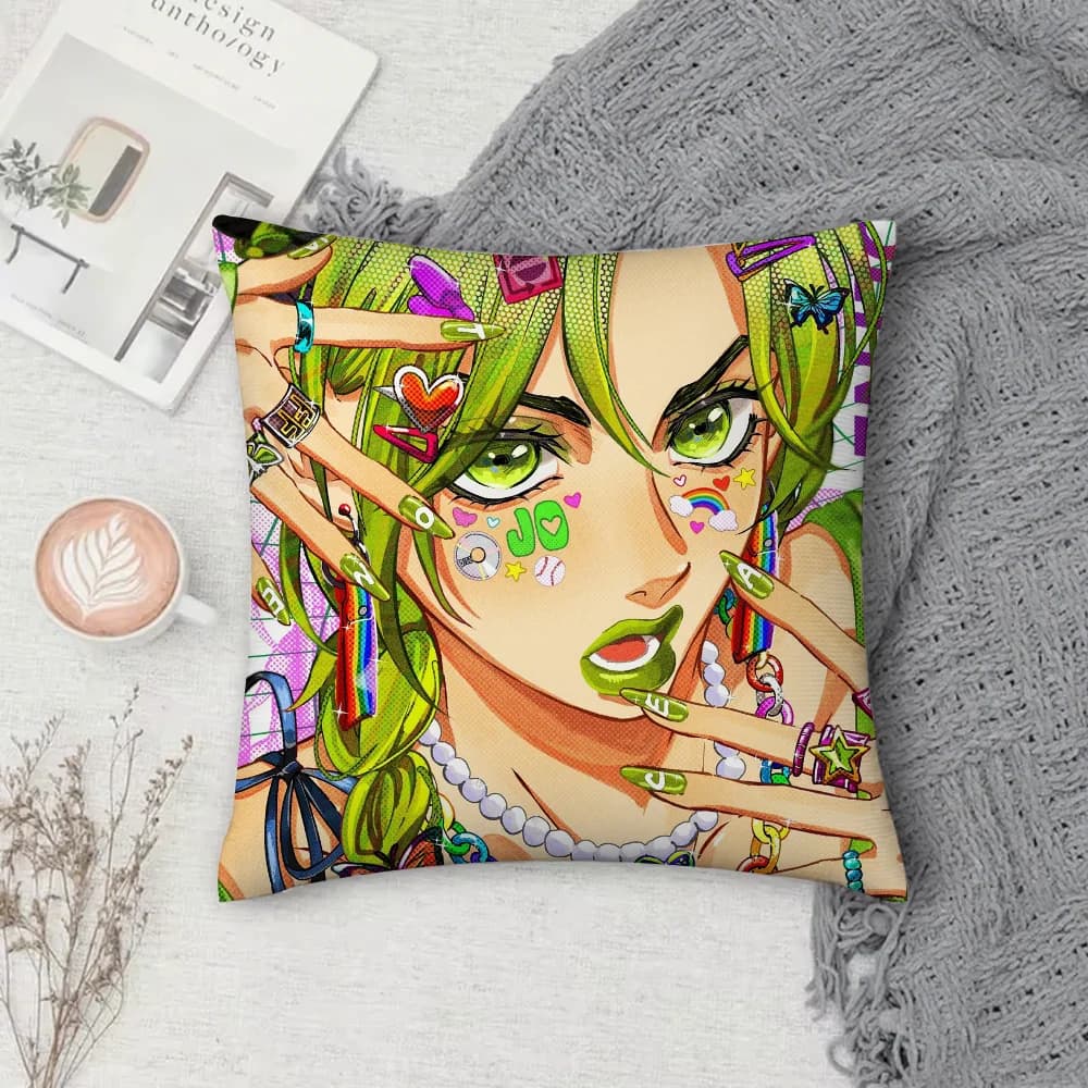 Anime J-Jo B-Bizarre A-Adventure pillow case, square, with front-back print, in short plush, for sofa or bedroom