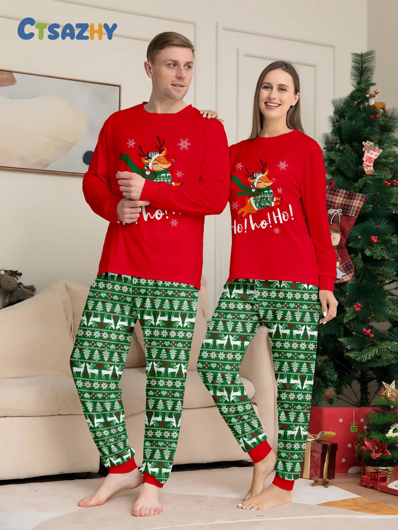 2026 Christmas Family Pack Family New Year Set Christmas Cotton Soft Family Pajamas Home Set Red Reindeer New Year Atmosphere
