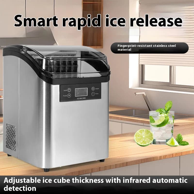 New 20KG Automatic Square Ice Maker, Self-Cleaning Infrared Ice Making Machine Household Bar Coffee Shop Commercial