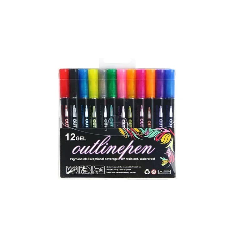 Pennarello Artistico a Doppia Linea in 12 Colori, Pennarello per Contorni, Evidenziatore per Graffiti Fai-da-Te, Scrapbook, Diario, Poster, Cartoline
