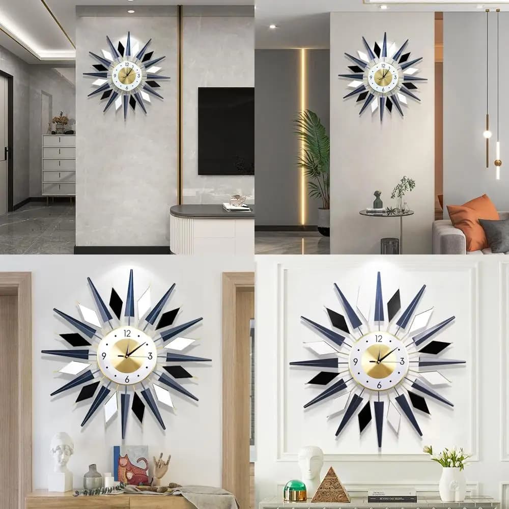 24 Inch Metal Silent Wall Clock, White Black Blue, Living Room Decorative, Dining Room, Bedroom