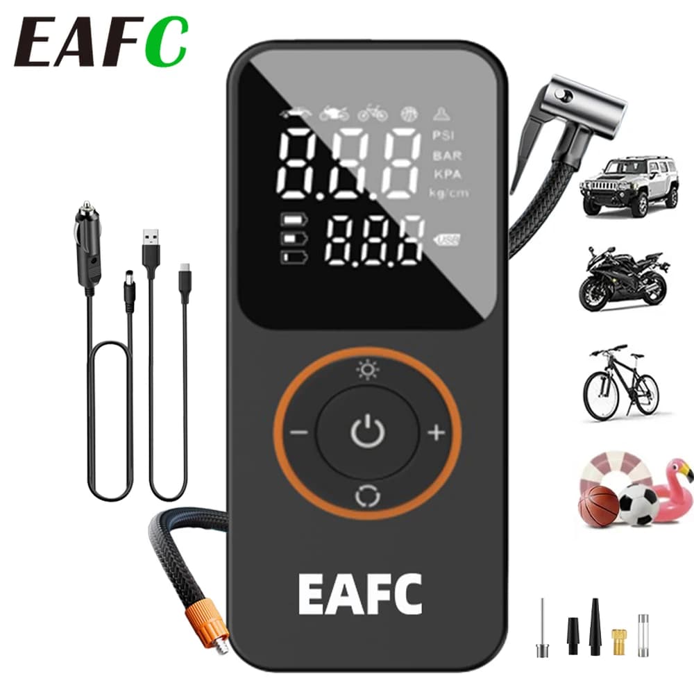 EAFC 150PSI Gonfiatore per pneumatici senza fili Doppia alimentazione con luce a LED Pompa compressore d'aria portatile per autoBici Moto