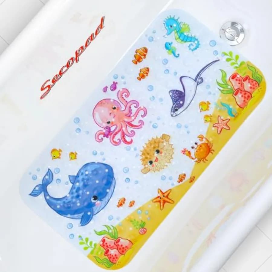 Bath Mat for Tub Non Slip, Machine Washable Anti-Slip Cartoon Baby Bathtub Shower Mat with Drain Holes and Suction Cups for Tod