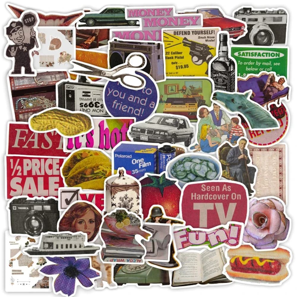 50pcs Vintage Graffiti Stickers DIY Hand Account Old Retro Cartoon Decals Toy Phone Luggage Bicycle Laptop Car PVC Sticker