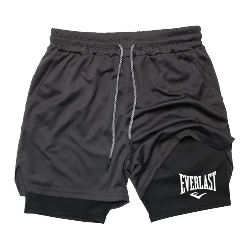 Pantaloncini da palestra a compressione da uomo, pantaloni sportivi con stampa EVERLAST, doppio strato, ad asciugatura rapida, basket, spiaggia, muscoli, fitness