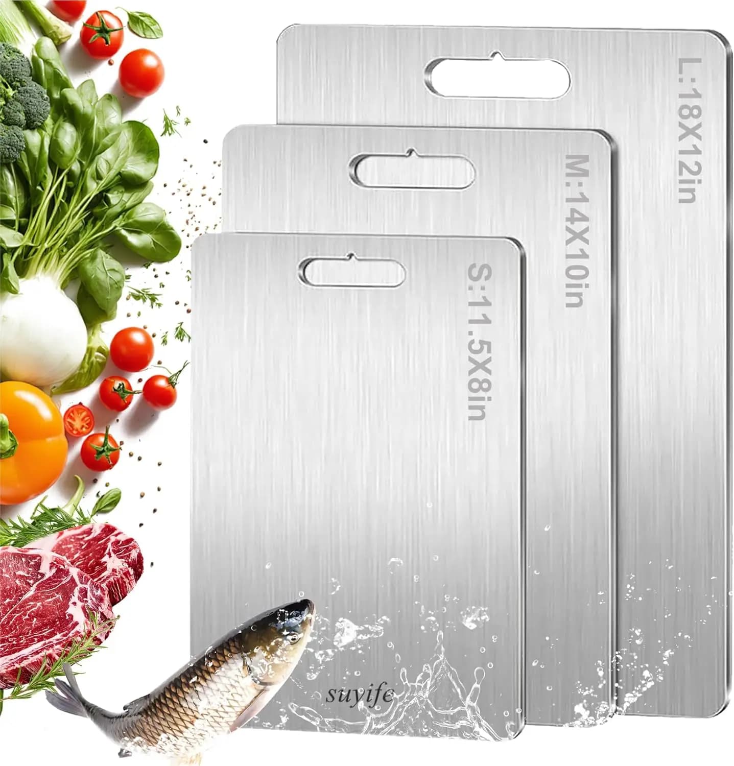 3-Piece Titanium Cutting Board Set, Double Sided Food-Grade, Dishwasher Safe, for Meat, Vegetables, Fruit