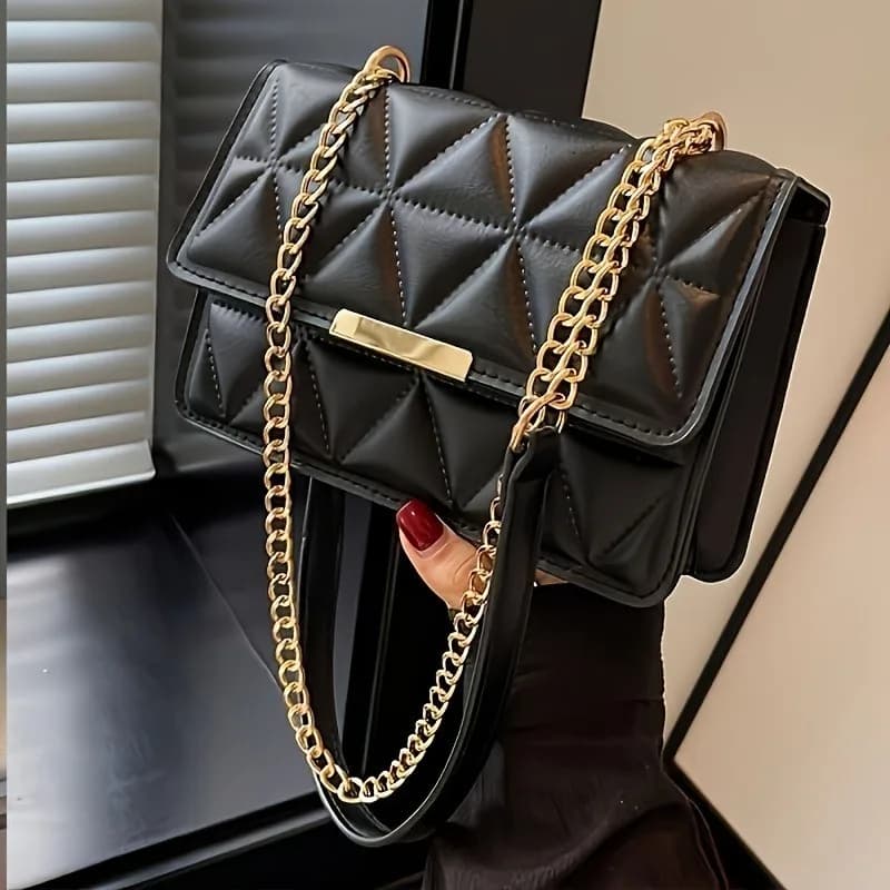 Borsa a tracolla da donna con catena alla moda, borsa quadrata piccola chic da donna, borsa trapuntata di lusso per viaggi quotidiani, shopping, feste.