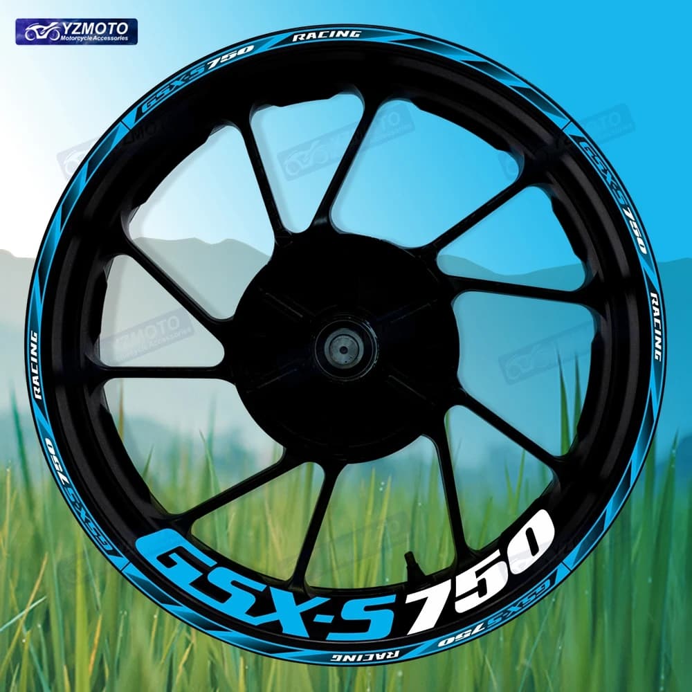 Per GSX-S750 GSX S 750 Moto 17 Pollici Anteriore Ruota Posteriore Adesivo Da Corsa Decalcomania Riflettente Decorativo Mozzo Della Banda di Cerchio adesivi