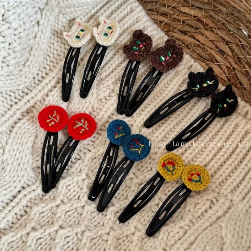 Cartoon Kitten Yarn Crochet Cute Handmade Knitted Hair Clip Side Clip Bangs BB Clip Headwear Hair Accessories