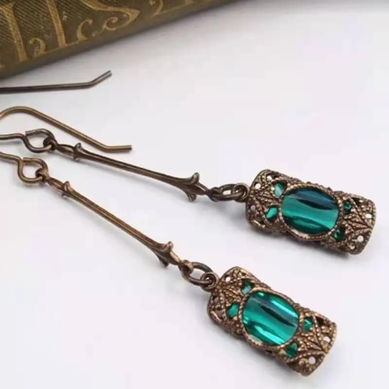 Orecchini rettangolari vintage in zirconia, stile vintage, effetto invecchiato chic