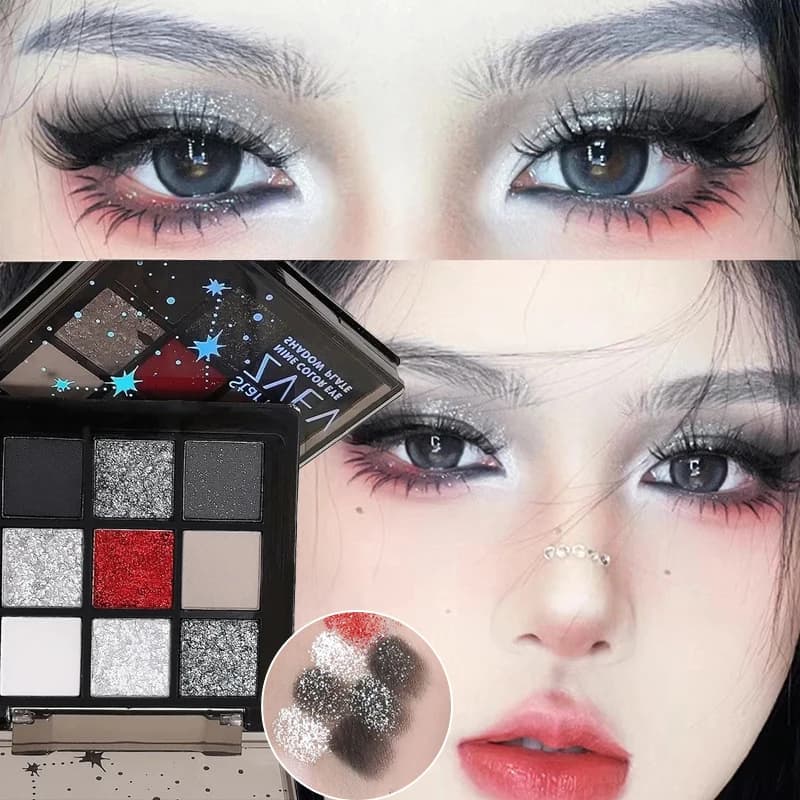 9 colori Smoky Nero Rosso Ombretto Tavolozze Punk Sweet Cool Ombretto duraturo Shimmer Occhi Trucco Ombretto glitter pressato scuro