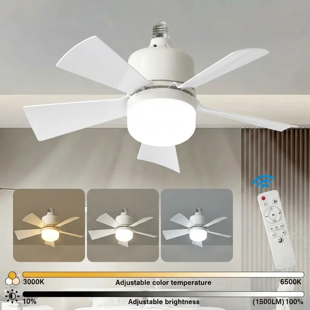 1/2 Pezzi Lampade Ventilatore a Soffitto LED E27 con Telecomando, 3 Colori Dimmerabili, Moderne Luci Ventilatore per Soggiorno Cucina Camera da Letto Arredamento