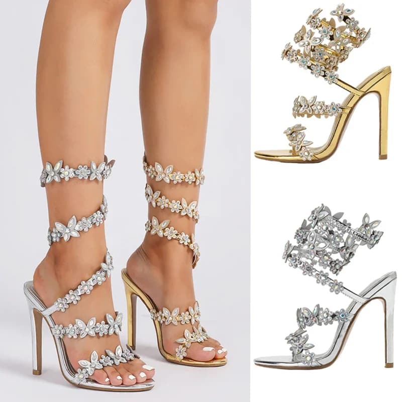 Aneikeh Summer Designer Peep Toe Sandali di cristallo con nodo a farfalla Sexy tacco sottile da sposa cinturino posteriore scarpe da festa Zapatos Mujer