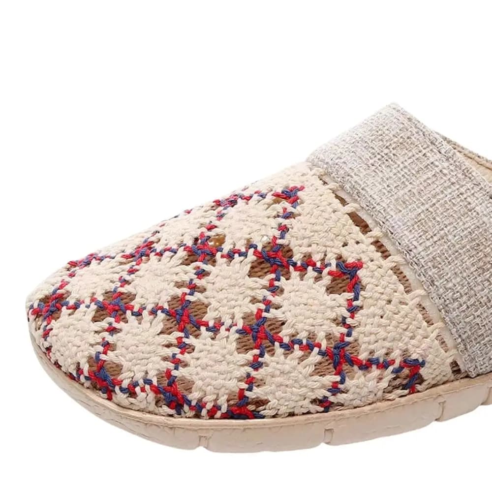 Ciabatte Estive da Donna in Lino con Fiori, Suola Morbida, Punta Chiusa, Antiscivolo, Modello Traforato