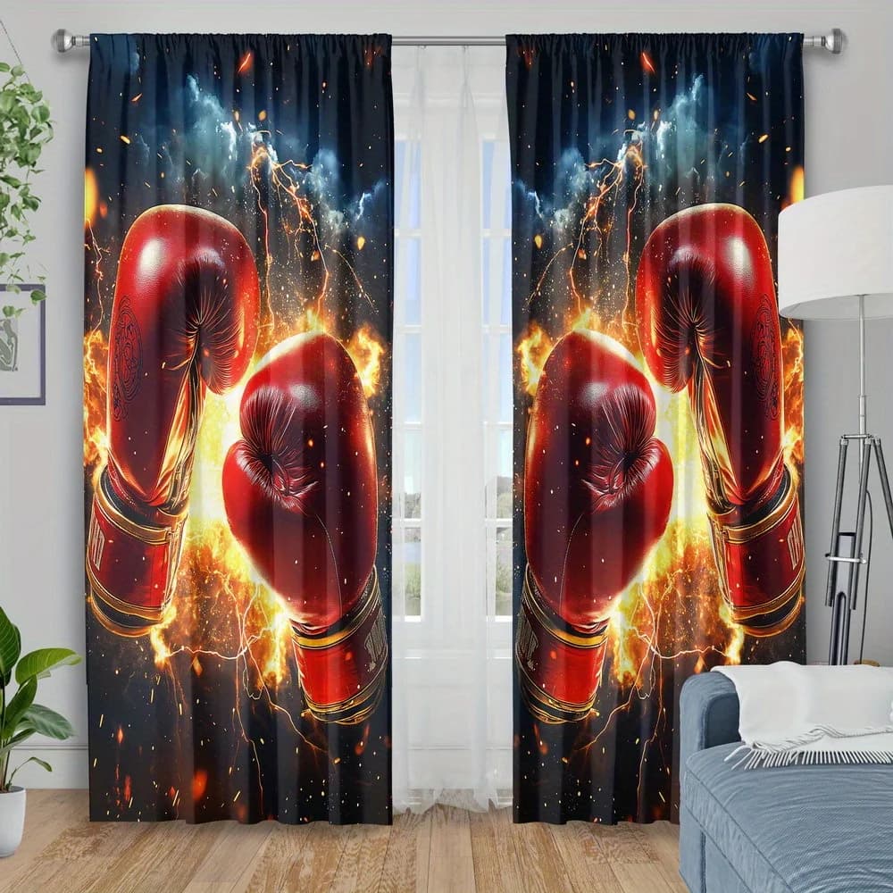 Dramatic Boxing Glove Curtains Pair Blackout Window Panels Sporty Gym Decor Abstract Lightning Theme Curtain for Modern Home