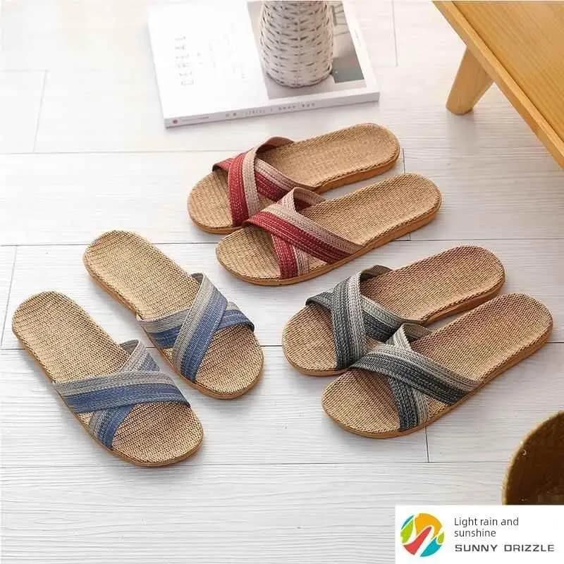 Pantofole da donna in lino con fondo spesso, resistenti all'usura, per interni, estive, assorbenti, con fascia a T, in tessuto, di KIAPURDEN