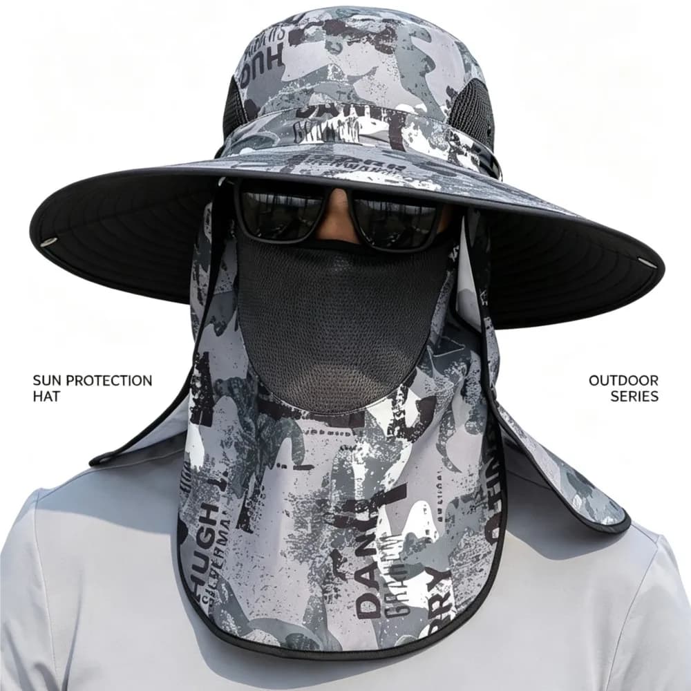 Outdoor Hiking Fishing XXL Sun Hat Big Heads 60CM Men Full Face Sunscreen Mask Breathable Anti Ultraviolet Fisherman Bucket Hat