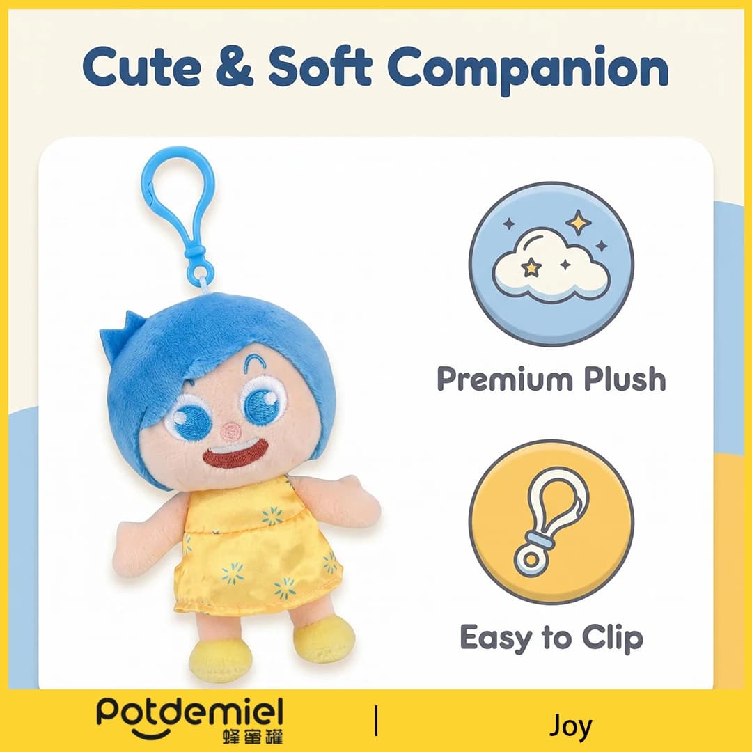 Potdemiel Disney Inside Out Joy Plush Character Keychain Emotion Doll Bag Charm Backpack Pendant Kids Gift Collectible Figure