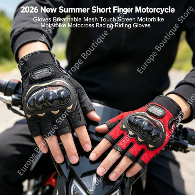 Guanti Moto Estivi 2026 NUOVI con Touch Screen, a Dita Corte, in Rete Traspirante per Motocross, Moto da Corsa e Attrezzatura da Guida