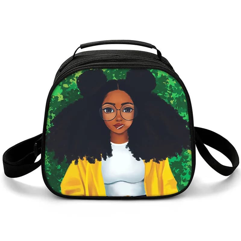 Borsa da pranzo a tracolla di lusso per ragazze africane Semicerchio Lunchbox Isolamento termico Borsa da pranzo per alimenti Borse isolate stampate in 3D Borse per il ghiaccio
