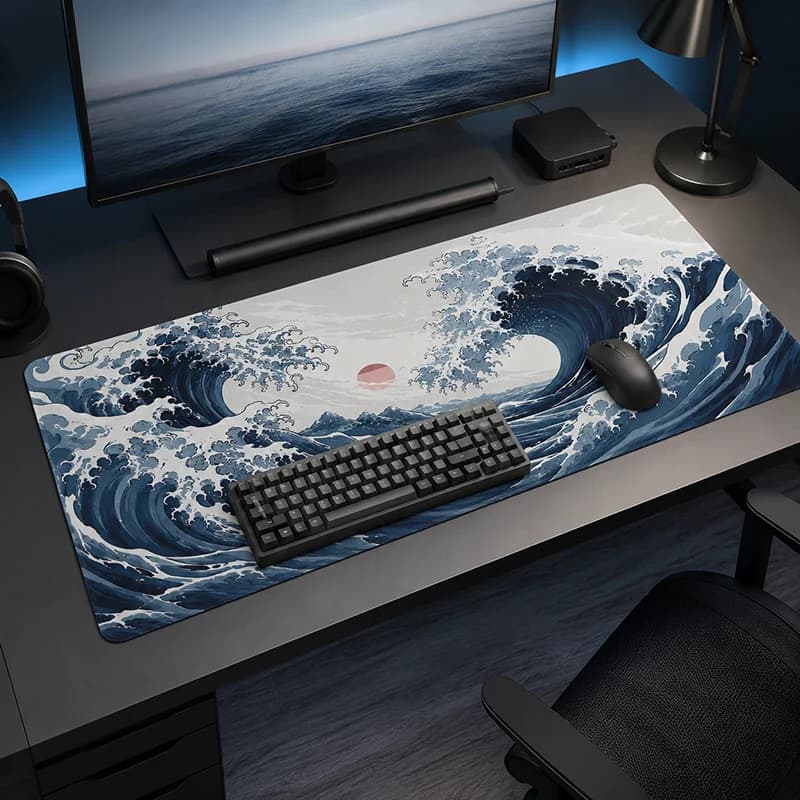 Mouse Pad Dark Blue Waves Red Sun Gaming printon demand Custom Home New Mousepad XXL MousePads Soft Gaming laptop Mice Pad