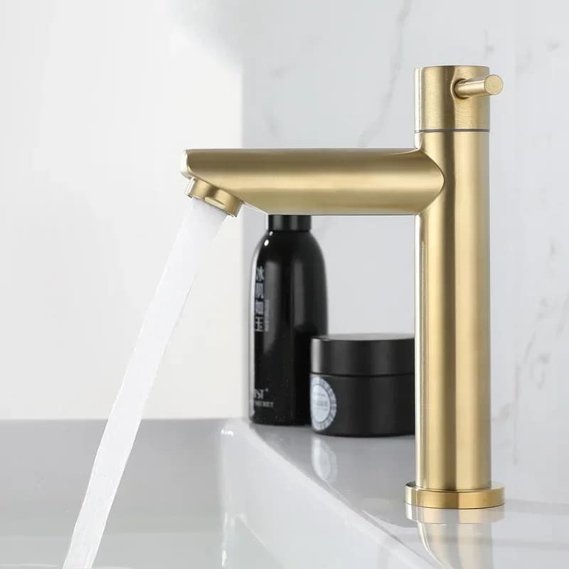 Rubinetto per lavabo in oro spazzolato Rubinetto per lavabo singolo per acqua fredda Rubinetto per lavabo per bagno a cascata in acciaio inossidabile Hardware per WC con un foro