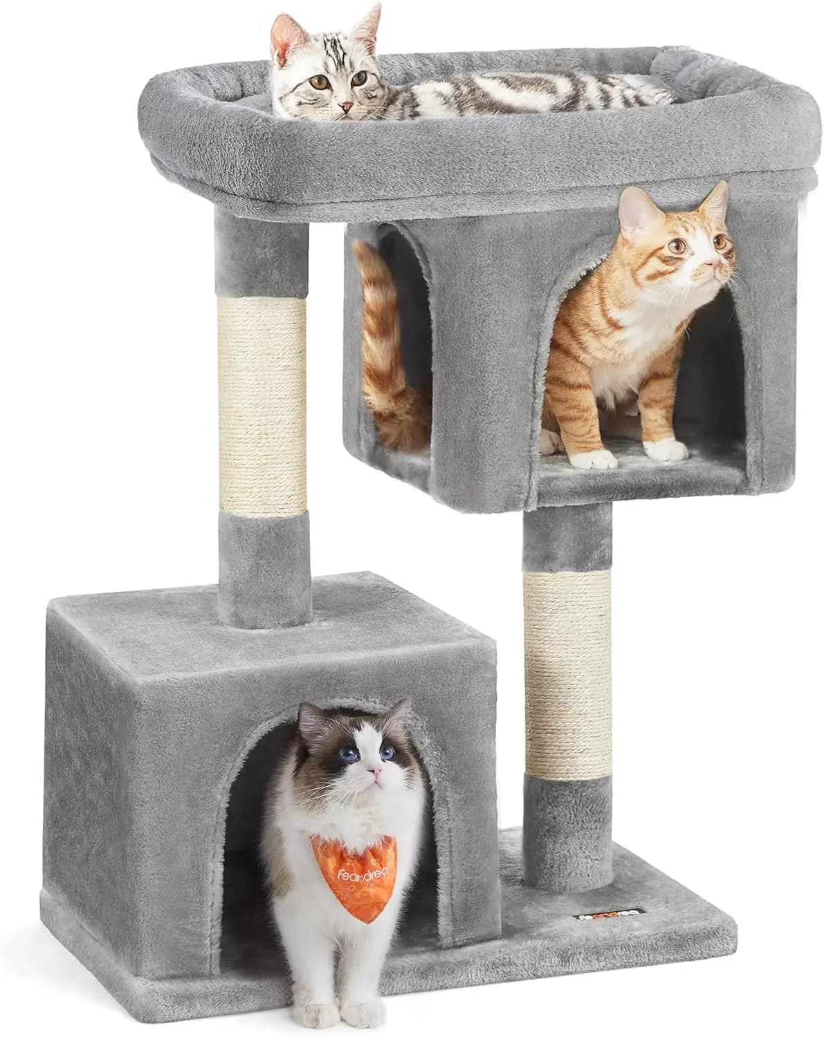Torre per Gatti da 84 cm con Cuccia in Peluche, Ampia Piattaforma, 2 Grotte e Tiragraffi per Gatti fino a 7,2 kg in Grigio Chiaro